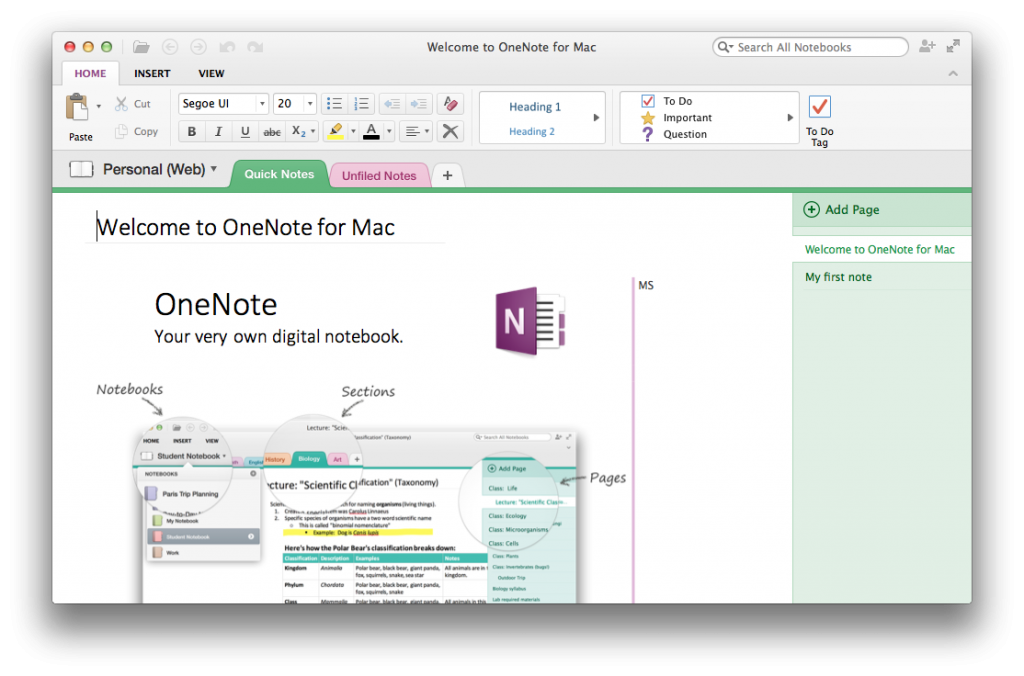 Microsoft OneNote for Mac OS X